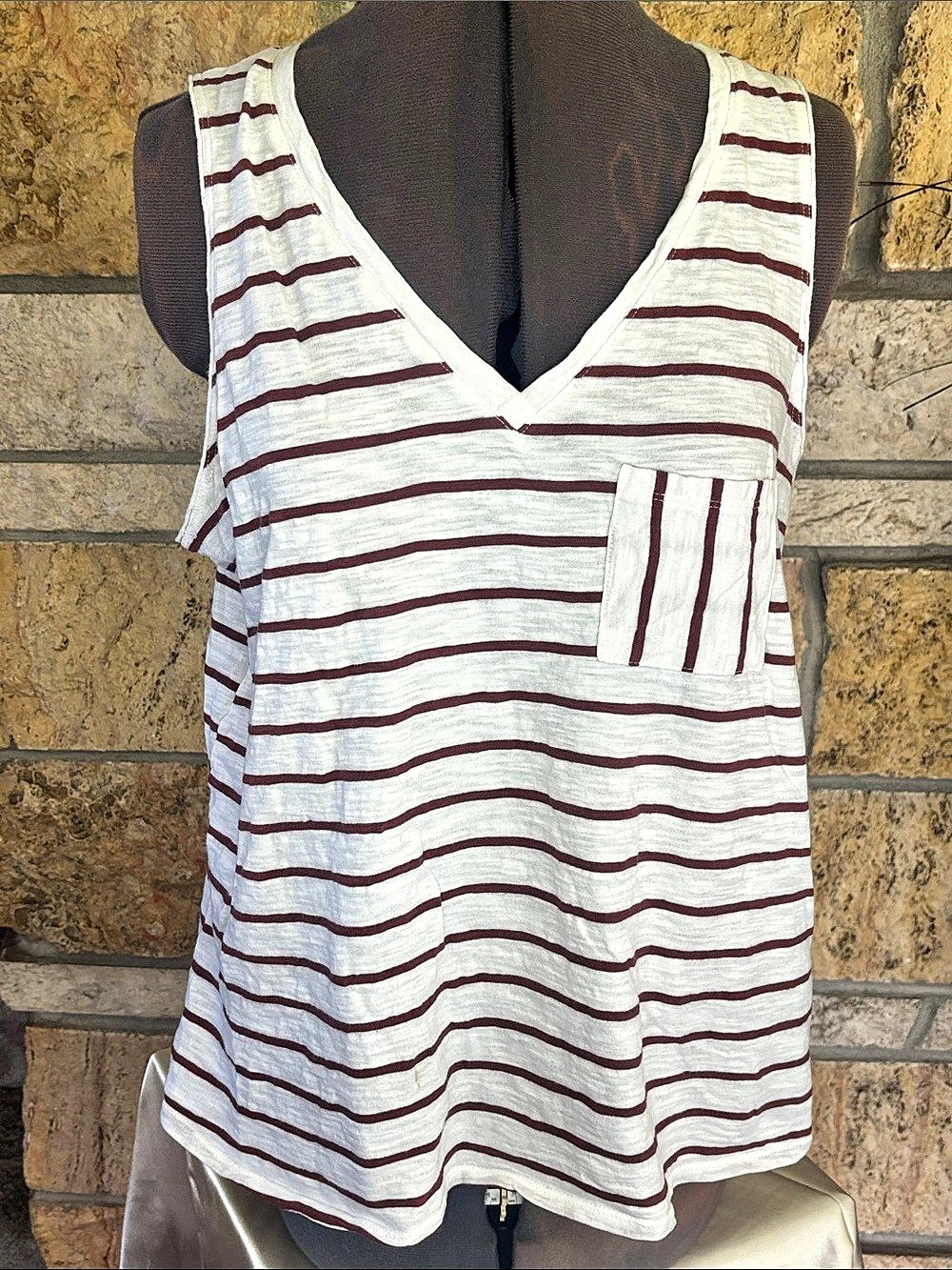 a.n.a. Striped Cotton Tank Top in White & Purple Size Large